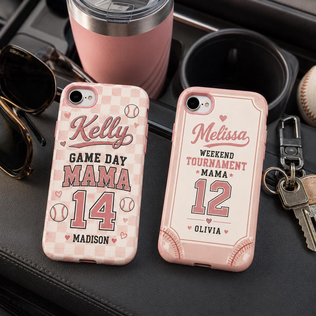 Personalized Softball Mom Phone Case, Custom Sports Mama Name Number