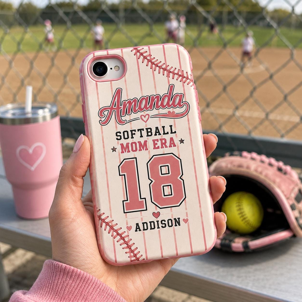 Personalized Softball Mom Phone Case, Custom Sports Mama Name Number