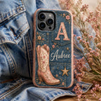 Personalized Cowgirl Phone Case, Custom Name Western Floral Case, Pink Cowboy Boot Gift