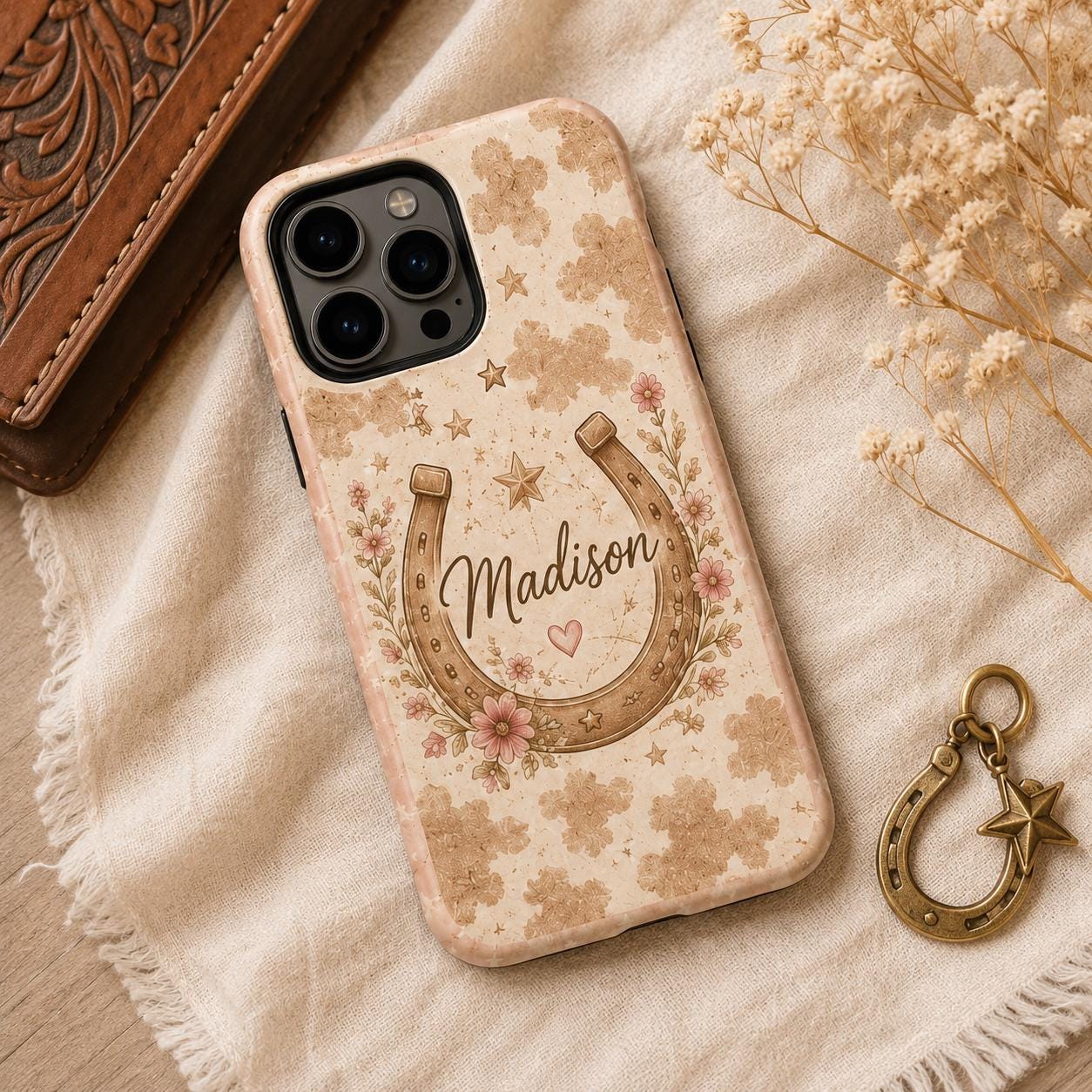 Personalized Cowgirl Phone Case, Custom Name Western Floral Case, Pink Cowboy Boot Gift