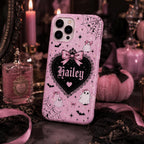 Personalized Gothic Pink Ghost Phone Case, Custom Name Spooky Coquette Style