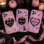 Personalized Gothic Pink Ghost Phone Case, Custom Name Spooky Coquette Style