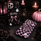 Personalized Gothic Pink Ghost Phone Case, Custom Name Spooky Coquette Style