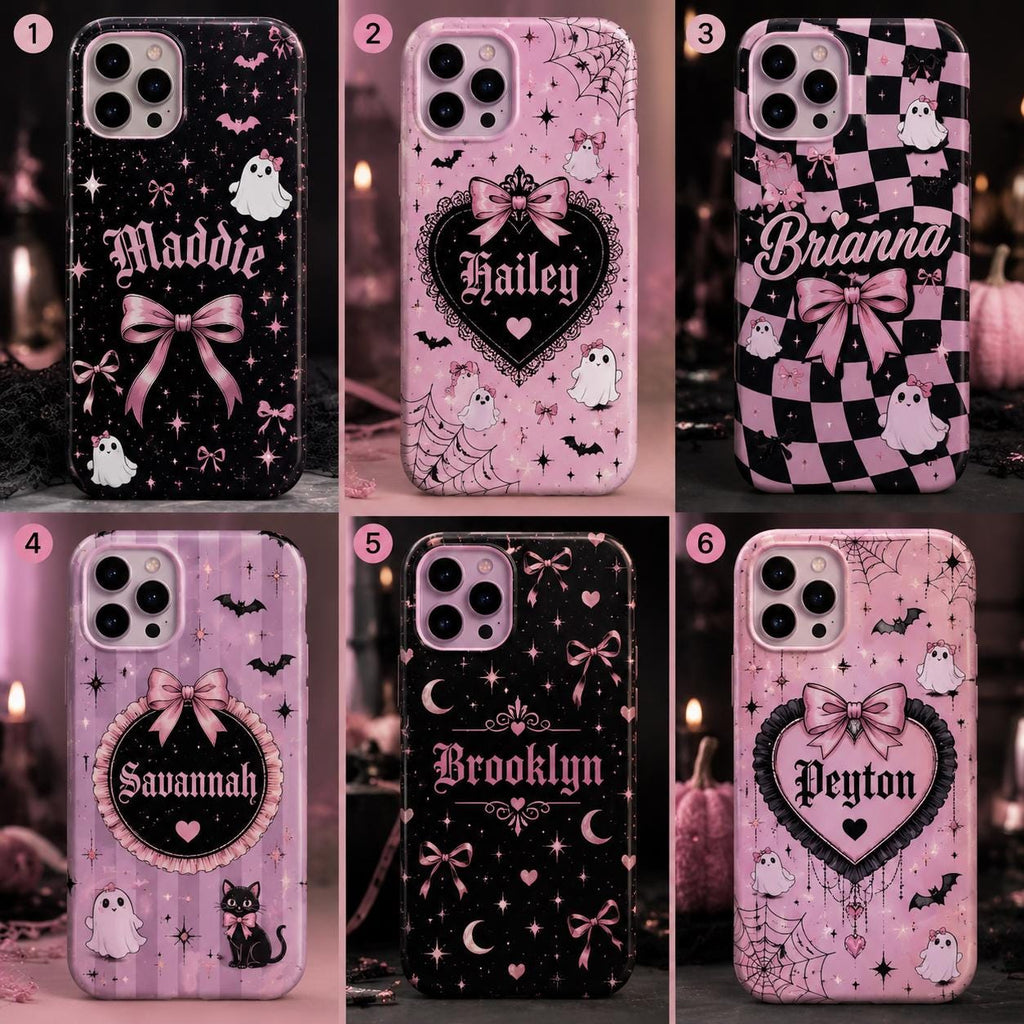 Personalized Gothic Pink Ghost Phone Case, Custom Name Spooky Coquette Style