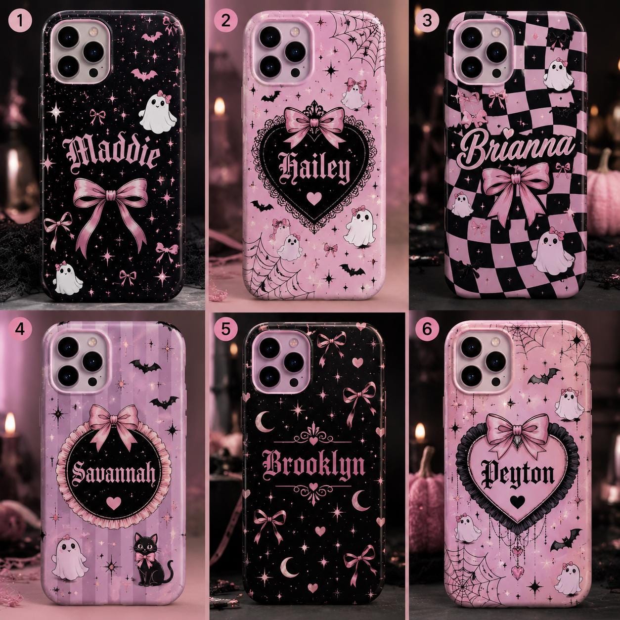 Personalized Gothic Pink Ghost Phone Case, Custom Name Spooky Coquette Style