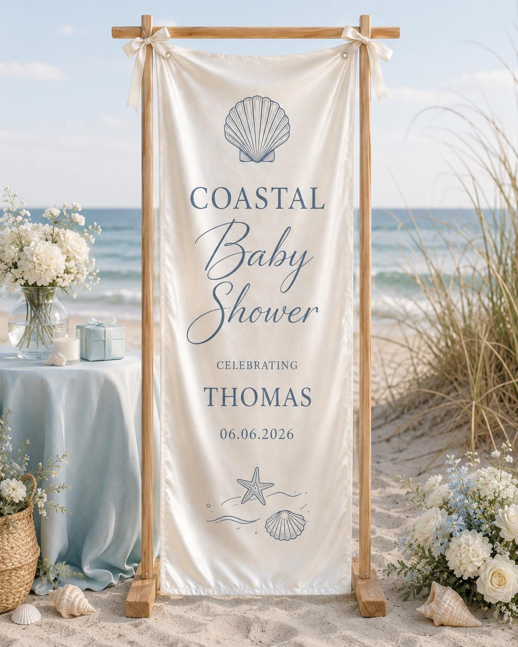 Coastal Baby Shower Fabric Banner, Ocean Theme Welcome Sign, Personalized Beach Decor - product image 8
