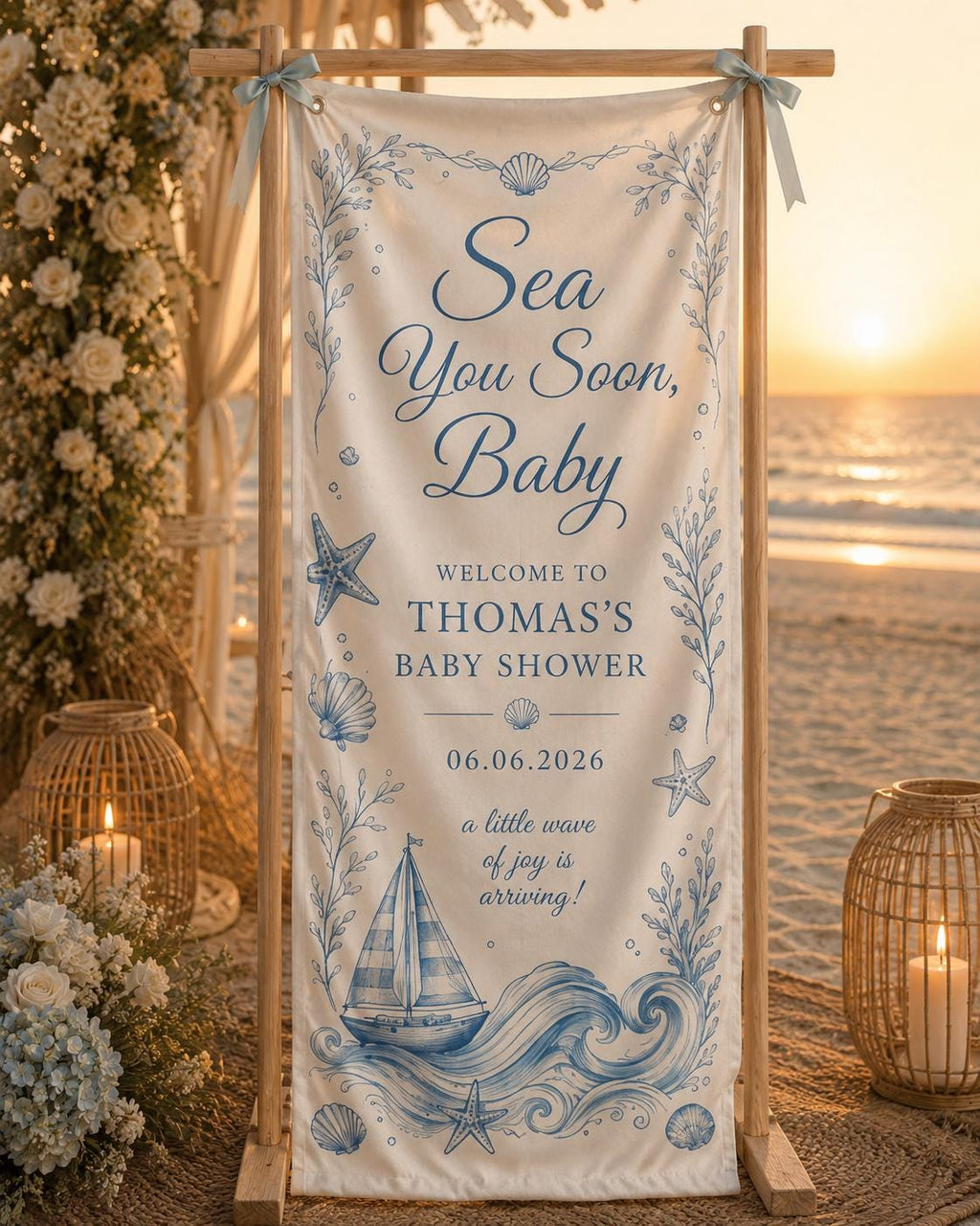 Coastal Baby Shower Fabric Banner, Ocean Theme Welcome Sign, Personalized Beach Decor - product image 9