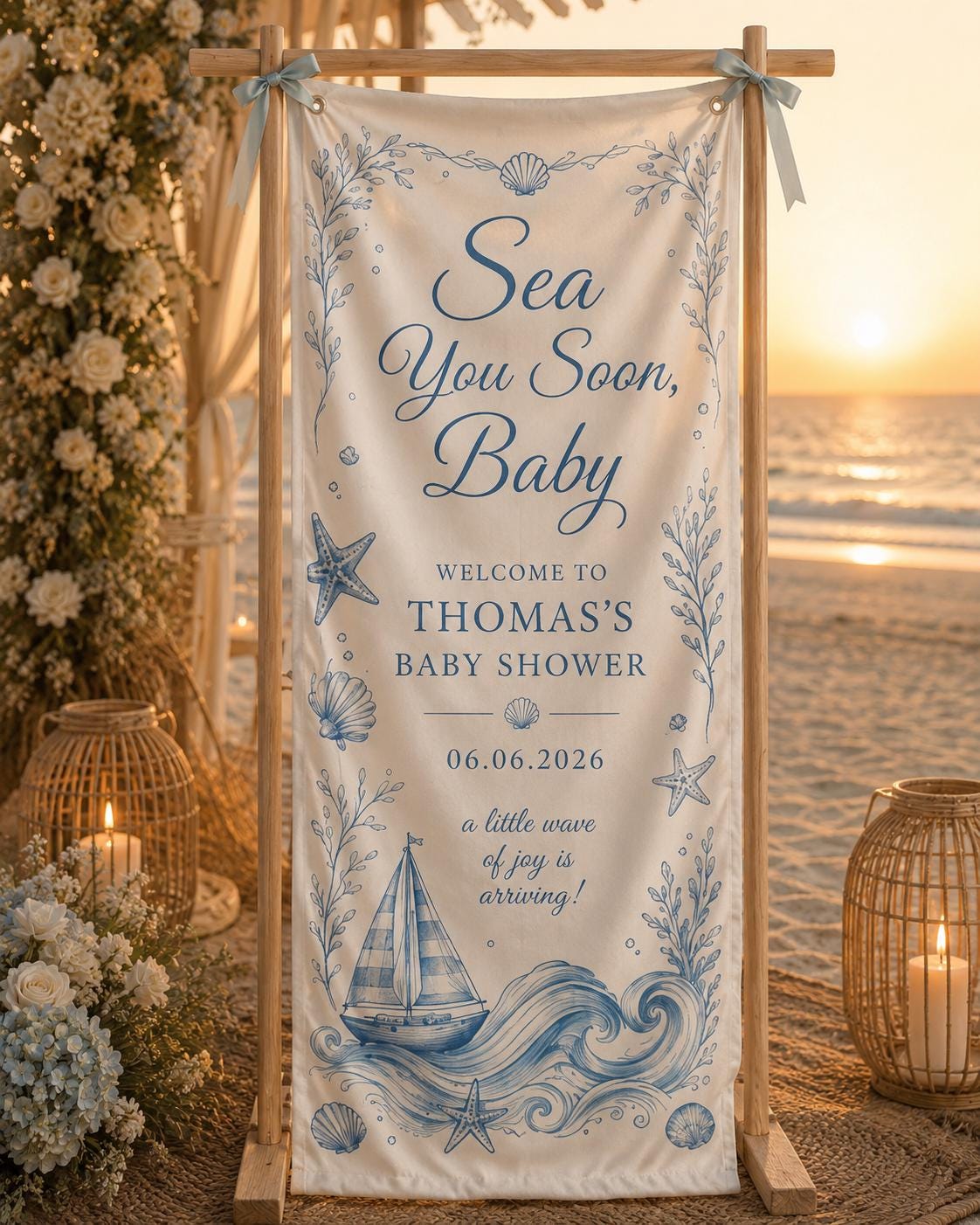Coastal Baby Shower Fabric Banner, Ocean Theme Welcome Sign, Personalized Beach Decor - product image 9