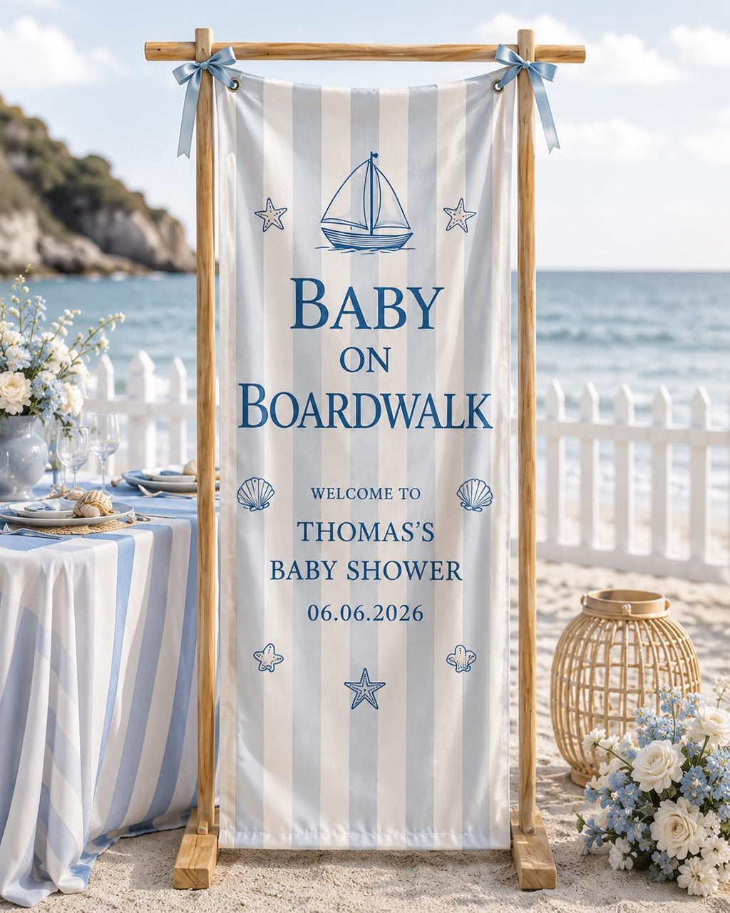 Coastal Baby Shower Fabric Banner, Ocean Theme Welcome Sign, Personalized Beach Decor - product image 6