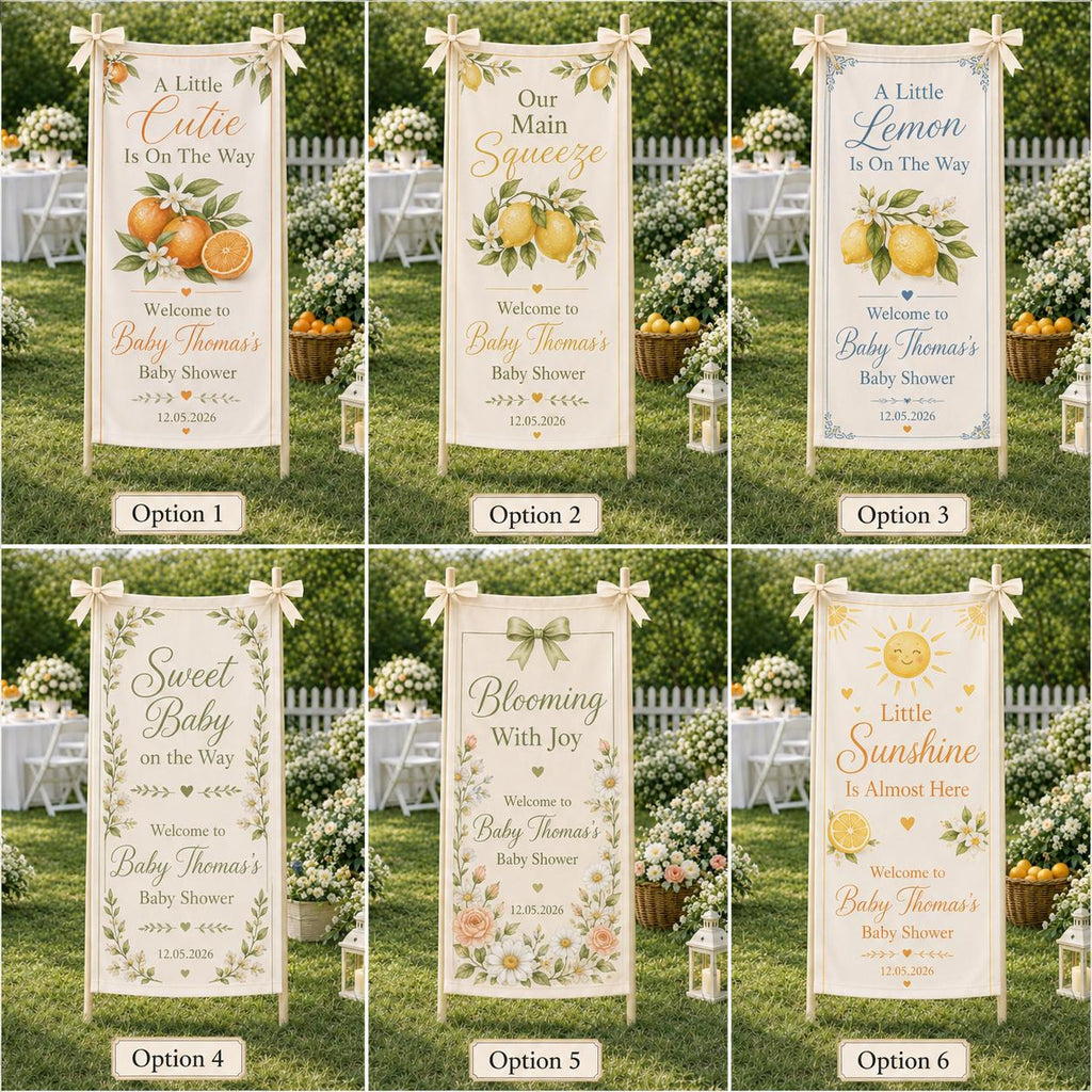 A Little Lemon Baby Shower Banner, Citrus Party Fabric Backdrop, Custom Name Decor - product image 2