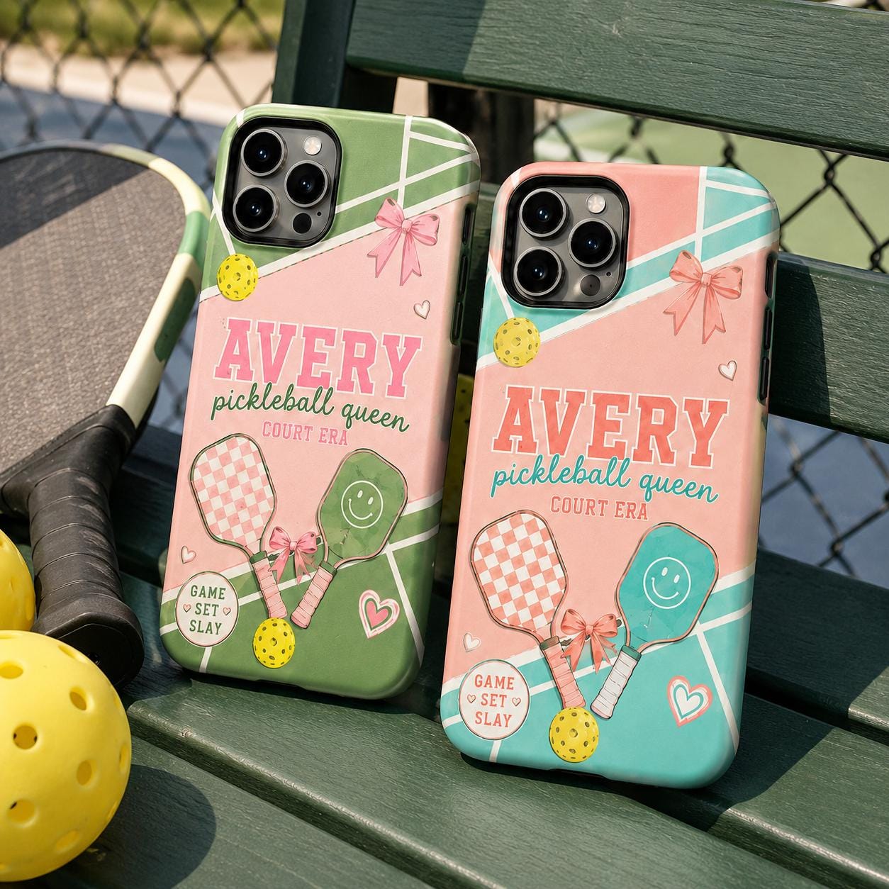 Personalized Pickleball Phone Case, Custom Name Tough Case, Court Era Queen