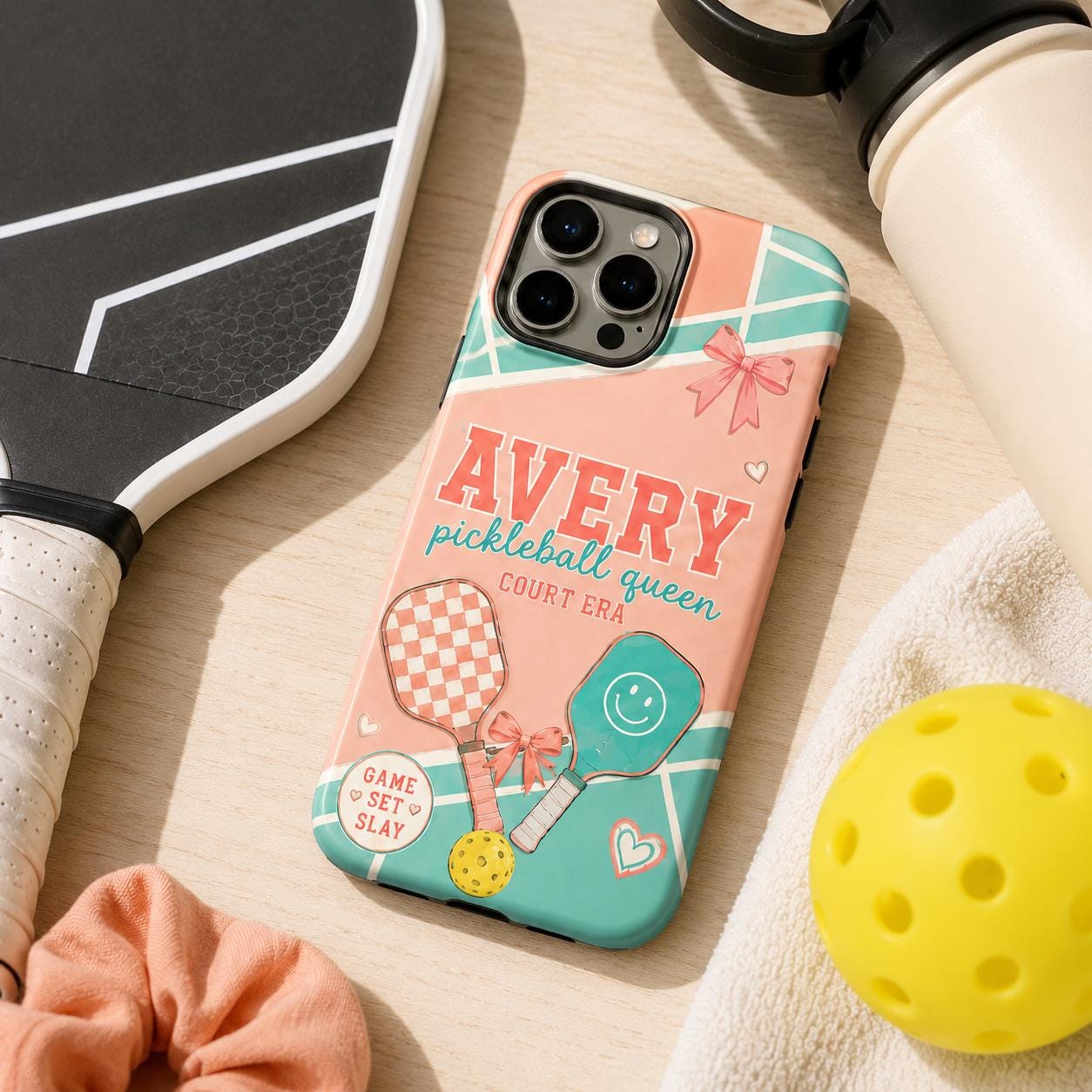 Personalized Pickleball Phone Case, Custom Name Tough Case, Court Era Queen