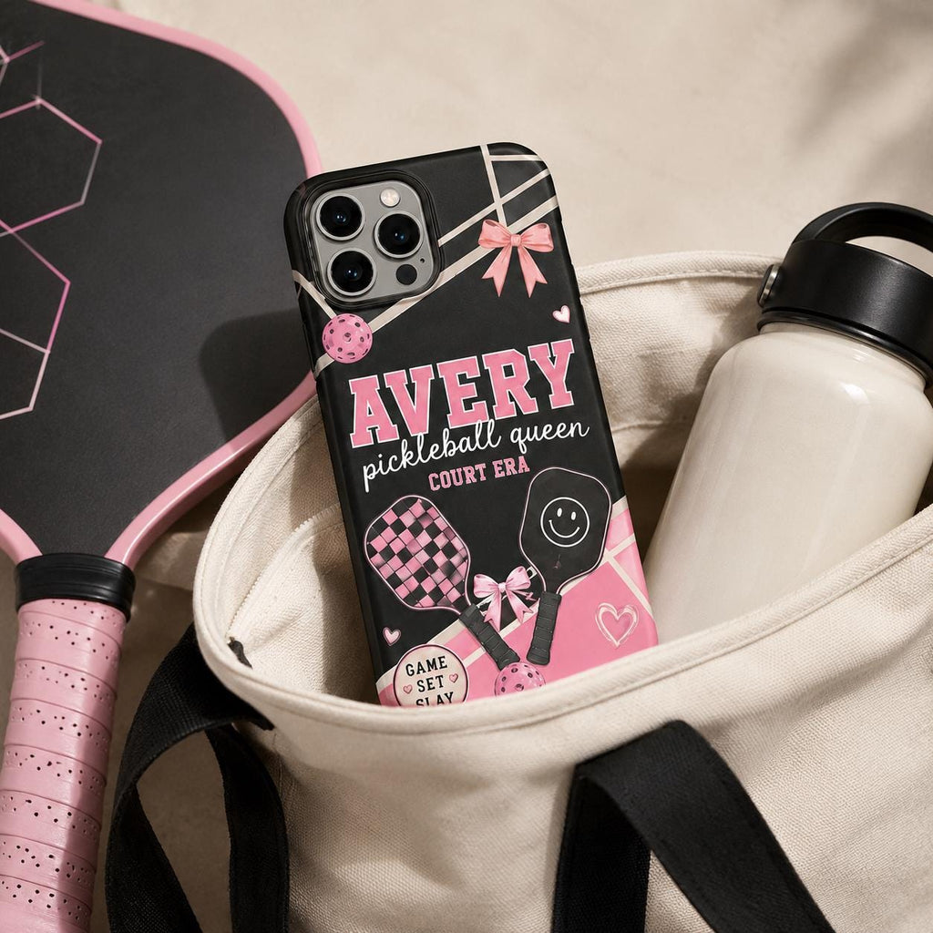 Personalized Pickleball Phone Case, Custom Name Tough Case, Court Era Queen