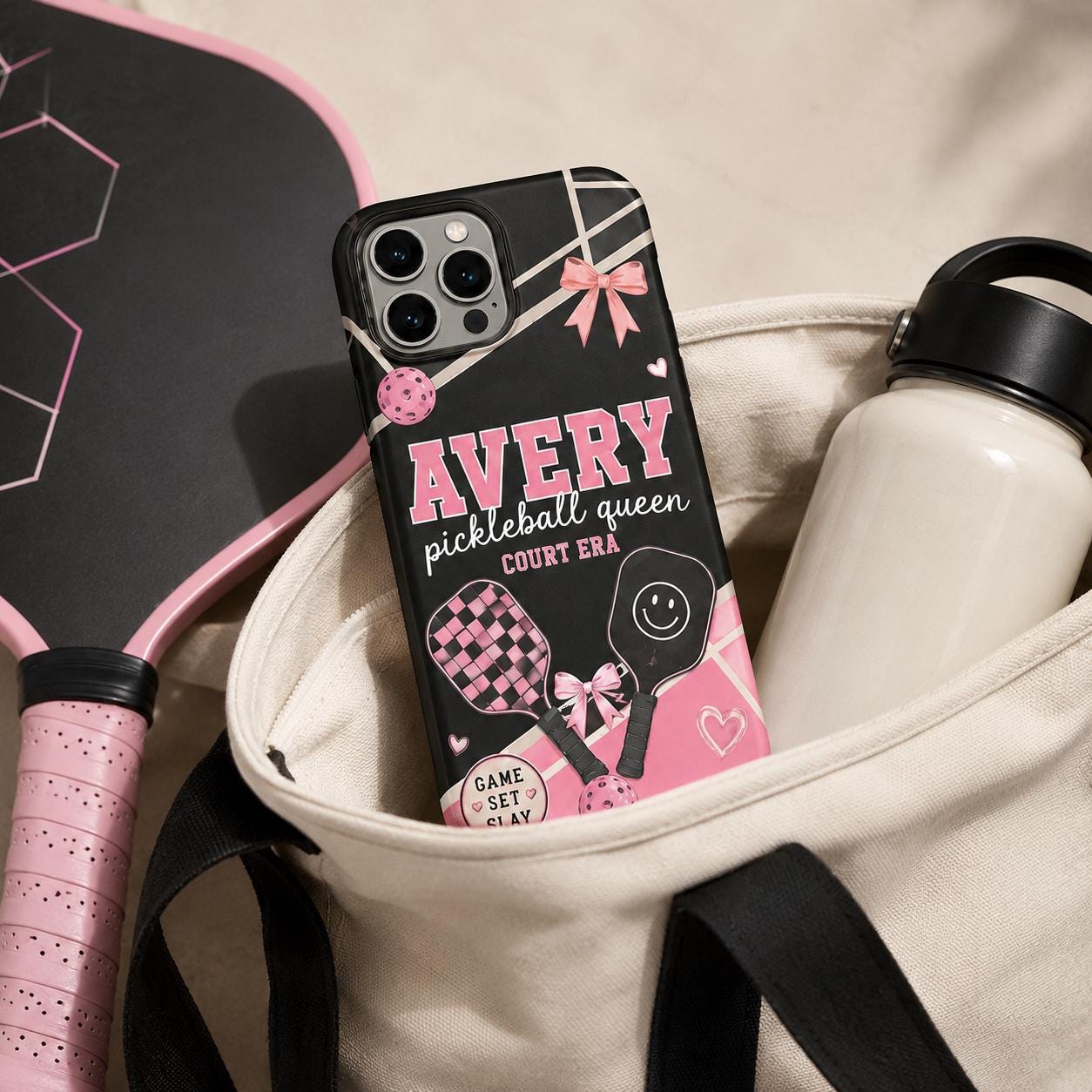 Personalized Pickleball Phone Case, Custom Name Tough Case, Court Era Queen