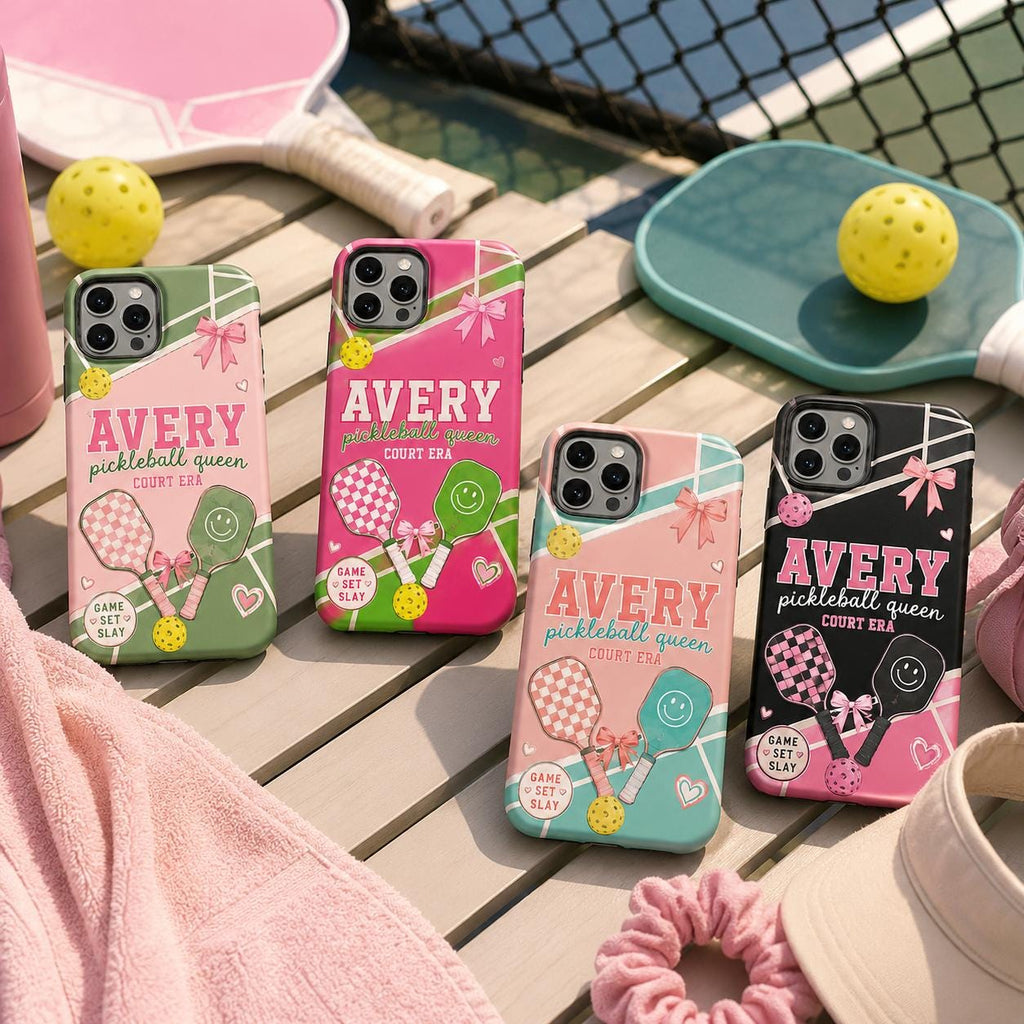 Personalized Pickleball Phone Case, Custom Name Tough Case, Court Era Queen