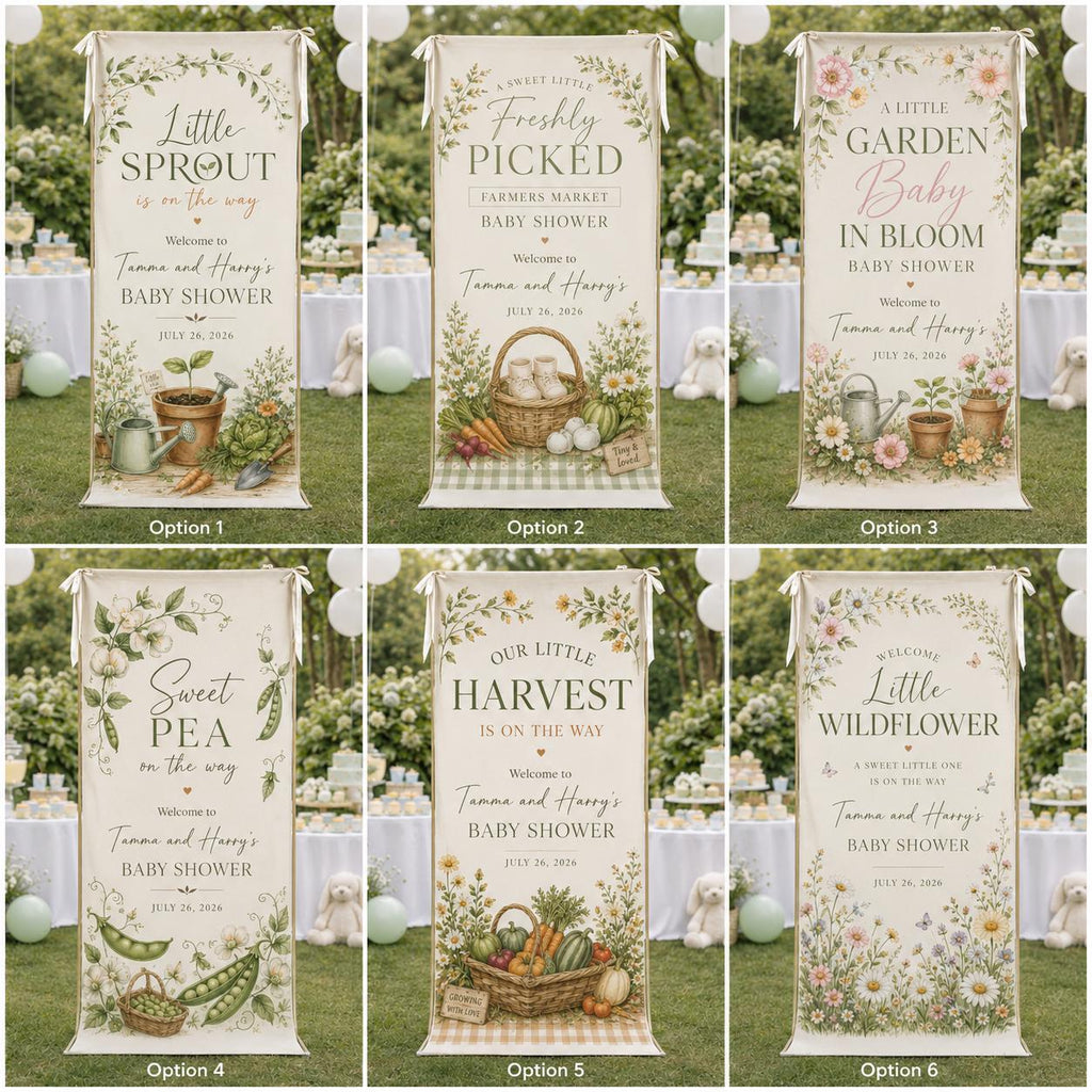 Botanical Baby Shower Banner, Personalized "Little Sprout" Fabric Backdrop, Custom Name Party Decor - product image 2