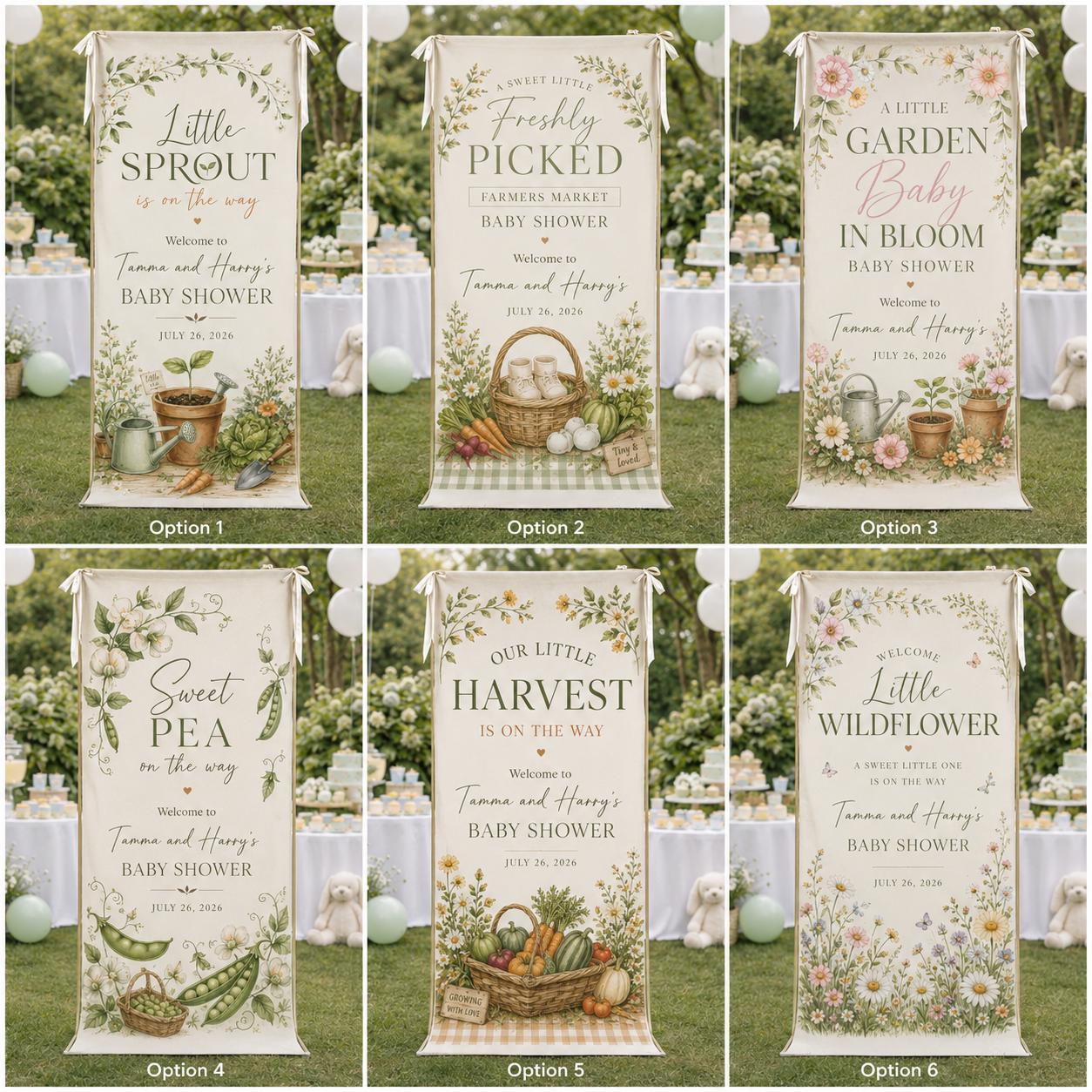 Botanical Baby Shower Banner, Personalized "Little Sprout" Fabric Backdrop, Custom Name Party Decor - product image 2