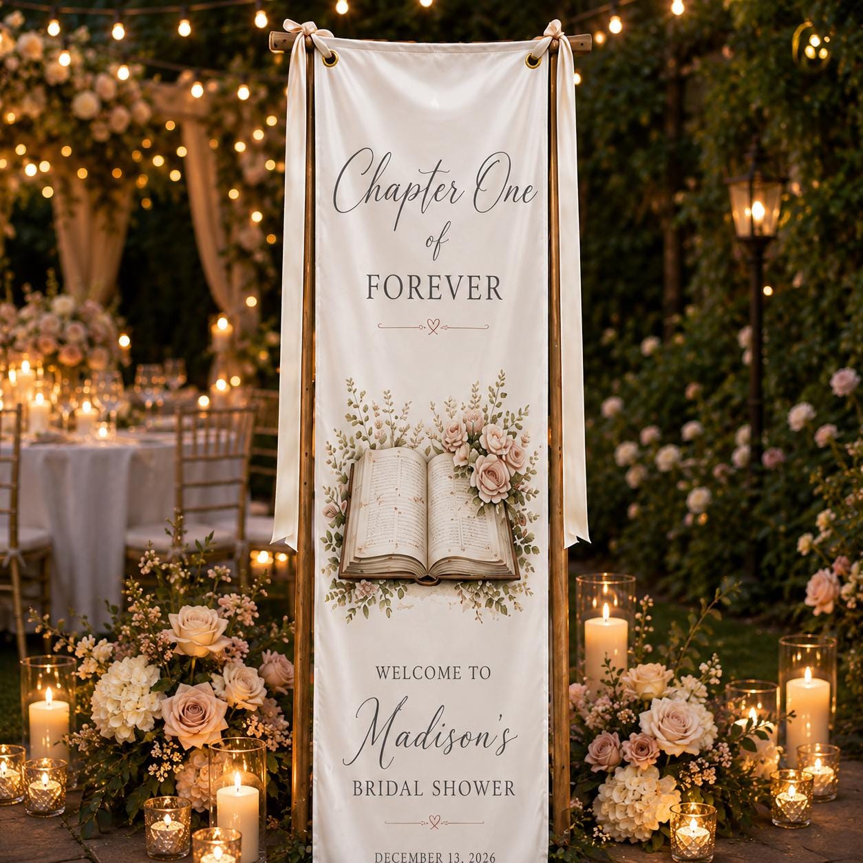 Book Theme Bridal Shower Fabric Banner, Personalized Welcome Sign, Love Story Decor - product image 4