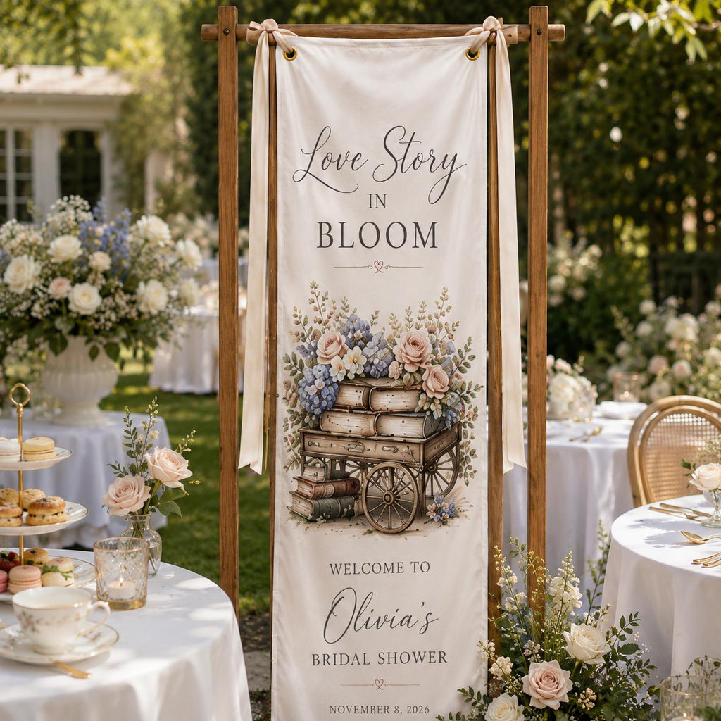 Book Theme Bridal Shower Fabric Banner, Personalized Welcome Sign, Love Story Decor - product image 5