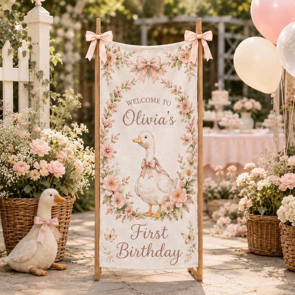 Silly Goose First Birthday Banner, Personalized Fabric Backdrop, Custom Name Party Decor - product image 4