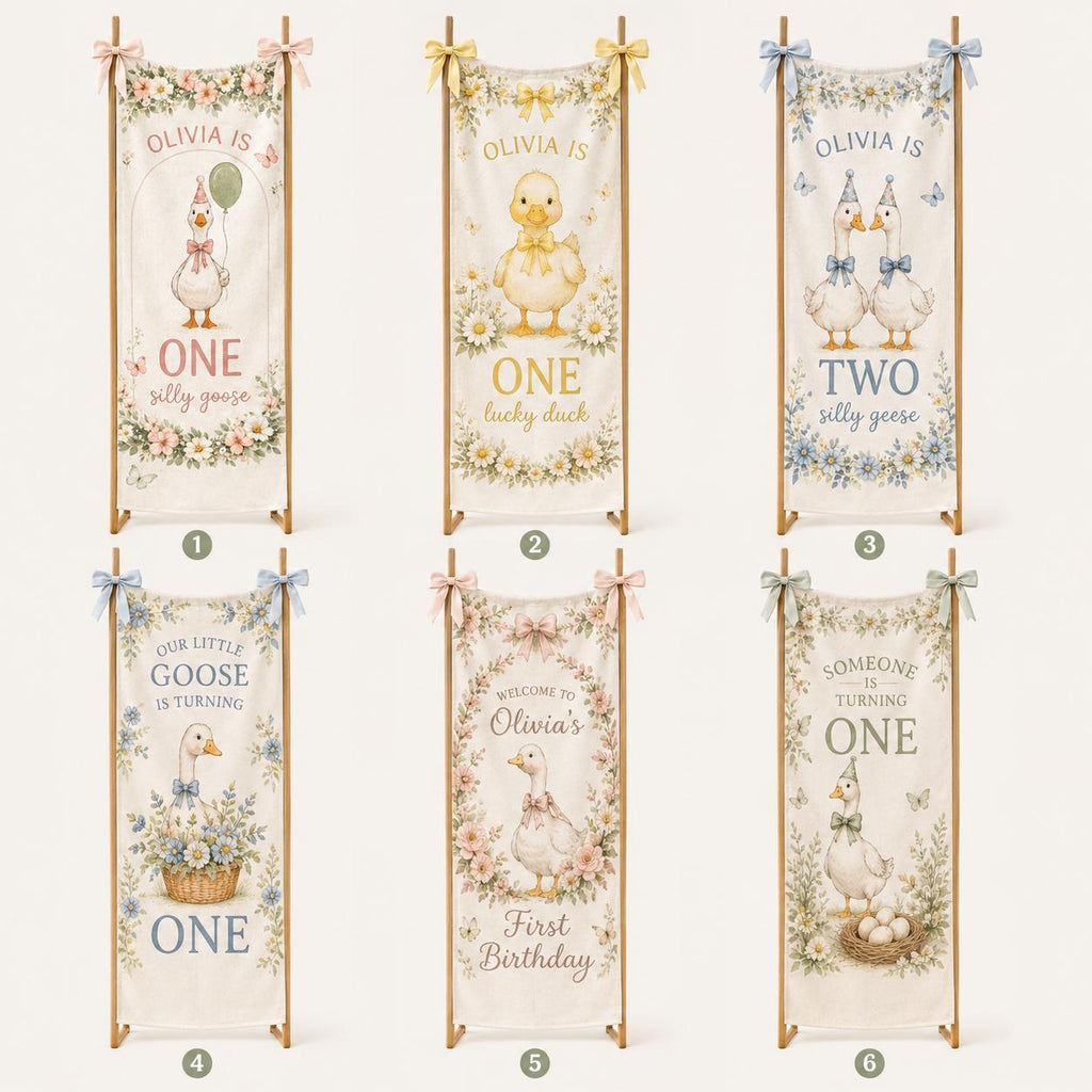 Silly Goose First Birthday Banner, Personalized Fabric Backdrop, Custom Name Party Decor - product image 2