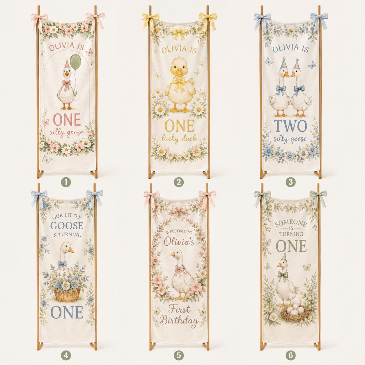 Silly Goose First Birthday Banner, Personalized Fabric Backdrop, Custom Name Party Decor - product image 2