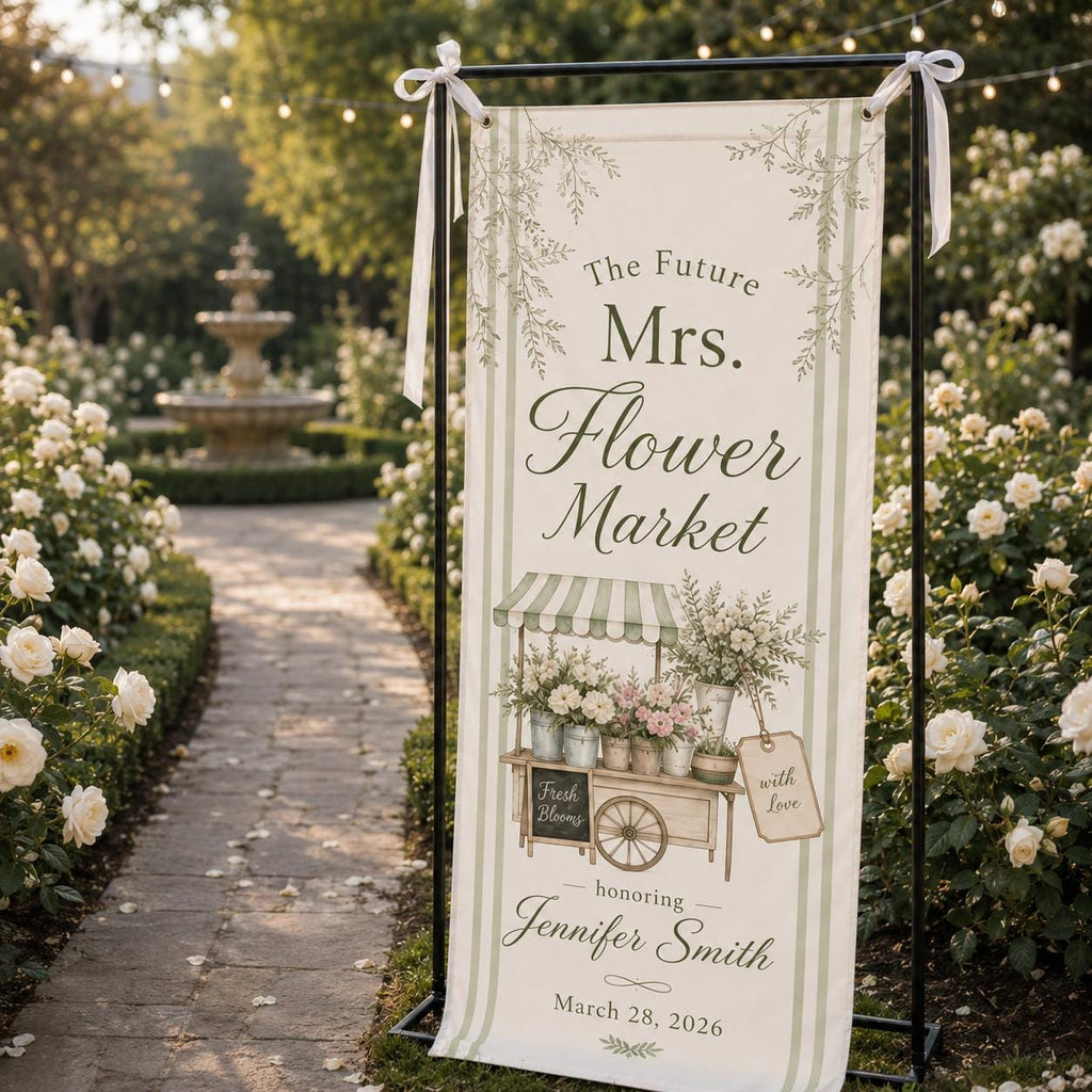 Personalized Flower Market Bridal Shower Banner, Garden Fabric Backdrop, Future Mrs Party Decor - product image 7