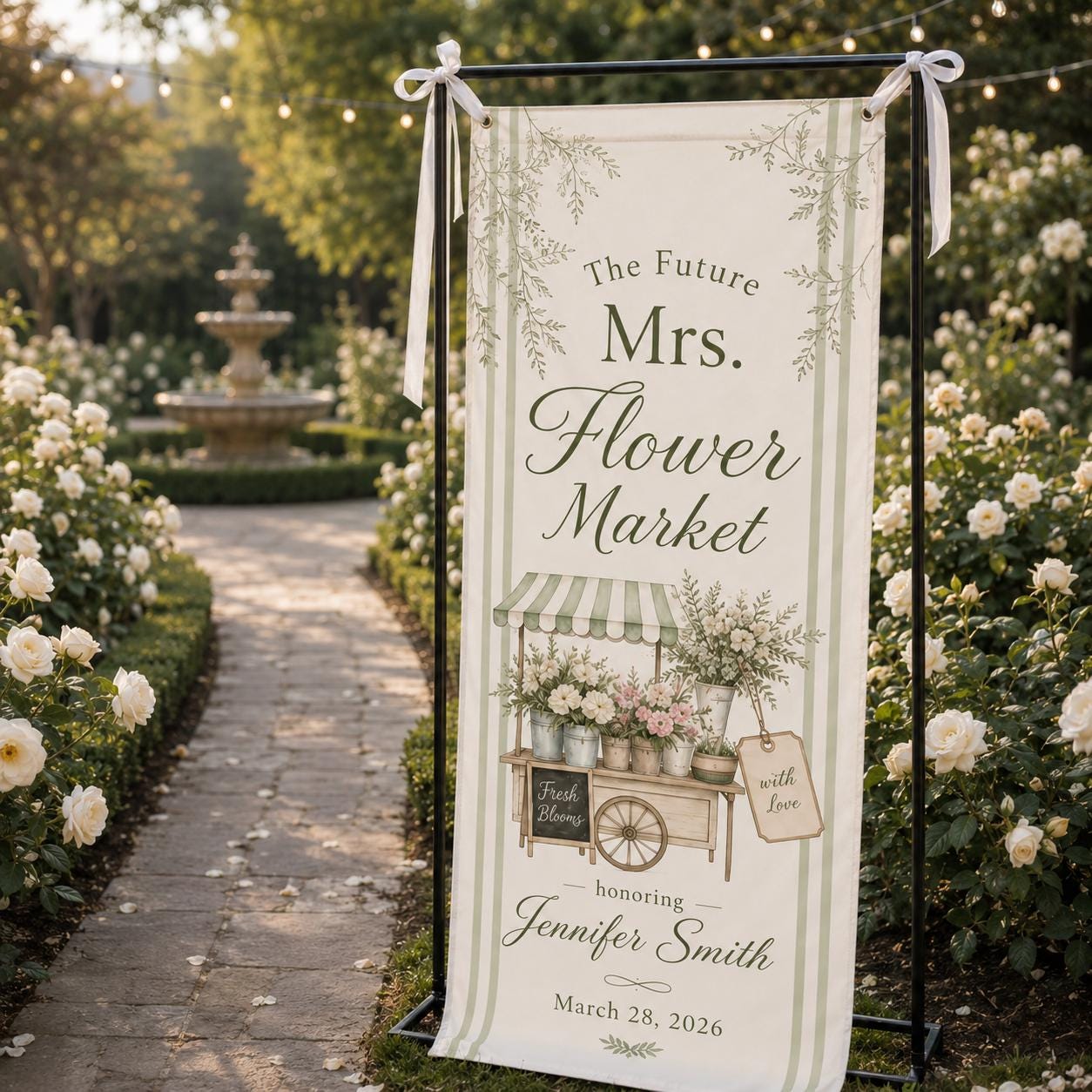 Personalized Flower Market Bridal Shower Banner, Garden Fabric Backdrop, Future Mrs Party Decor - product image 7