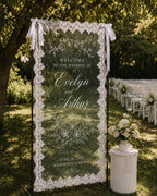 Wedding Welcome Lace Banner, Personalized Sheer Ceremony Sign – product photo 5