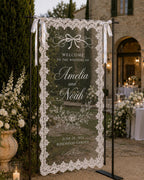 Wedding Welcome Lace Banner, Personalized Sheer Ceremony Sign – product photo 6