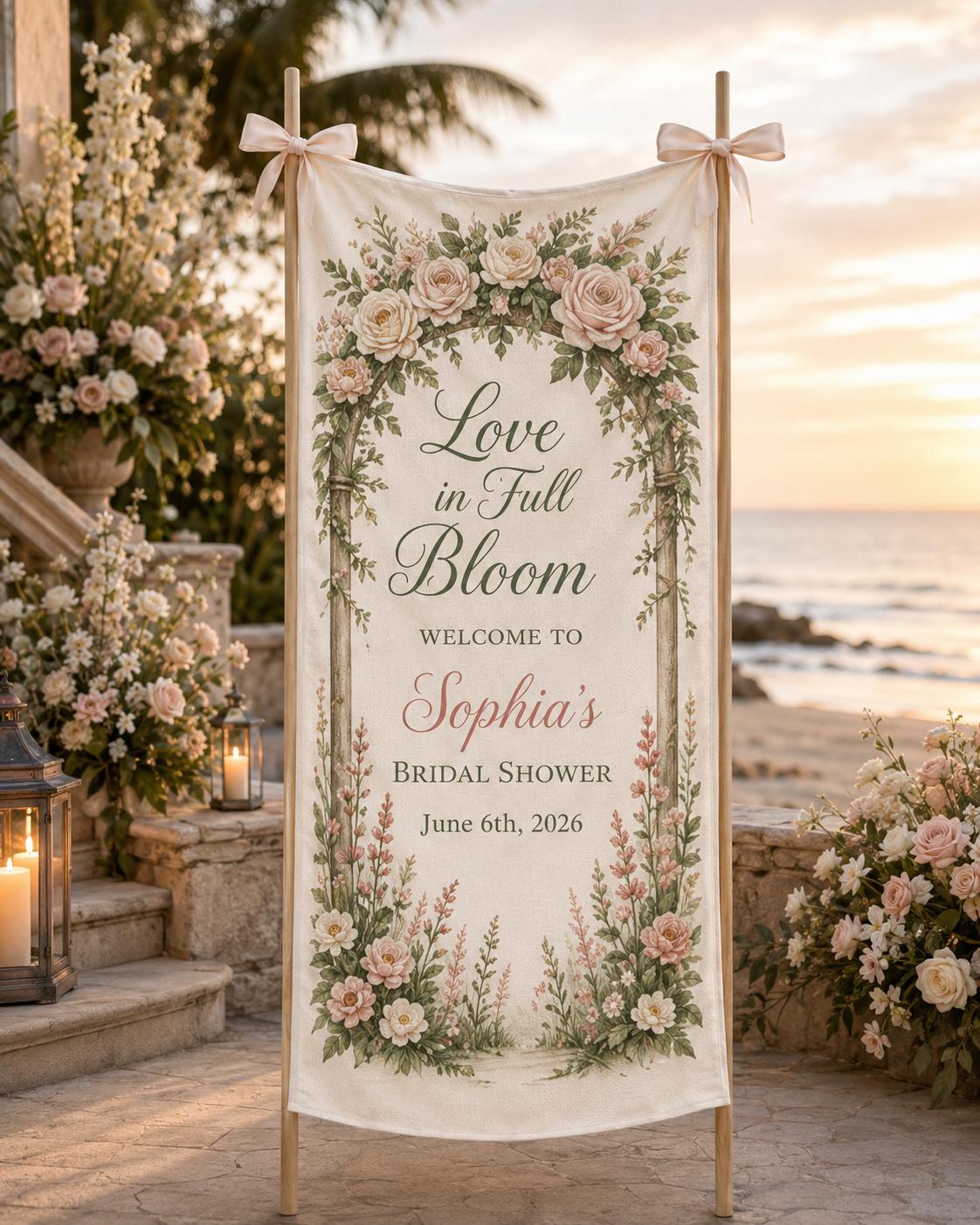 Flower Market Bridal Shower Fabric Banner, Personalized Bride Welcome Sign, Custom Garden Shower Decor - product image 4