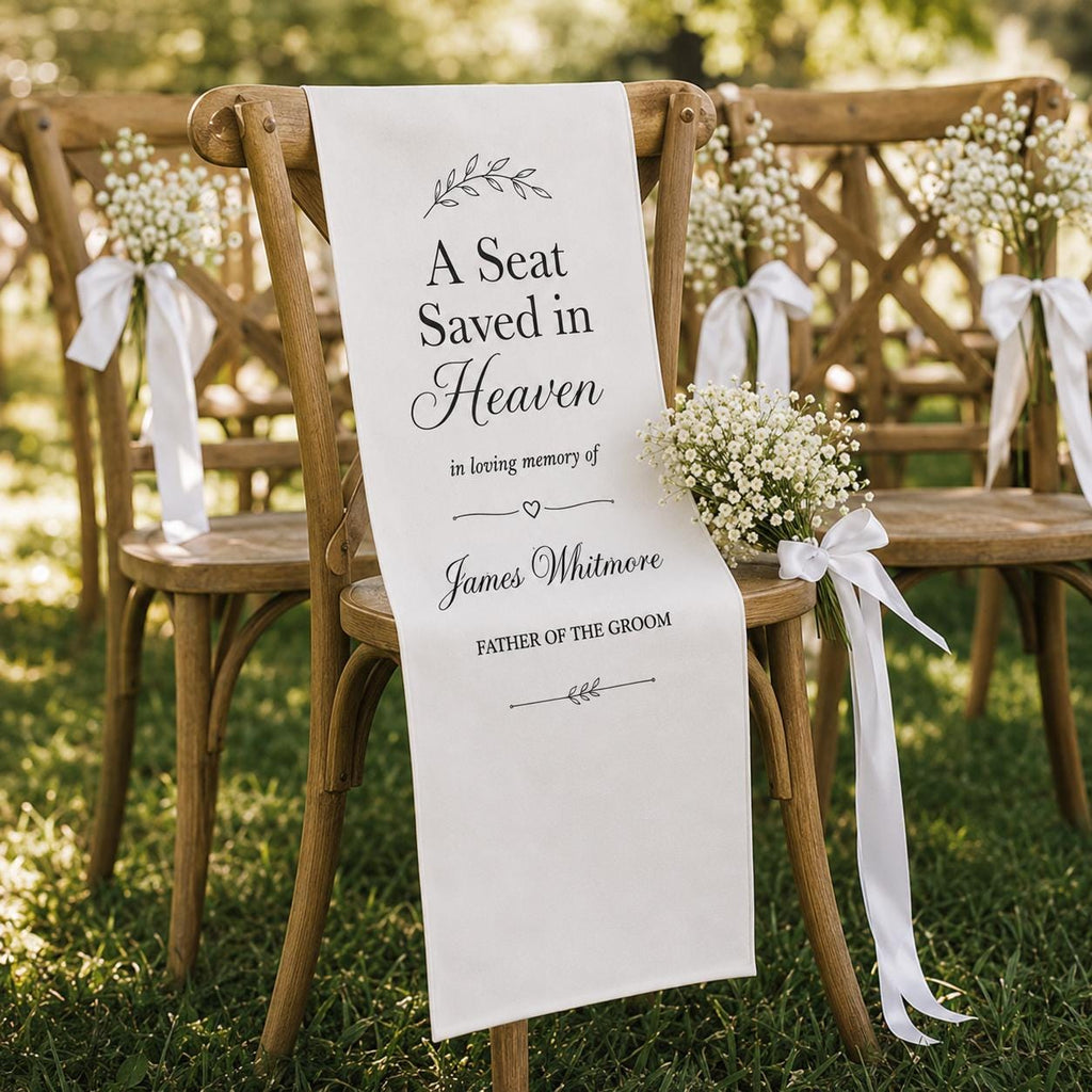 Wedding Memorial Chair Sash, Personalized Reserved Seat Banner, In Loving Memory Tribute Decor - product image 4