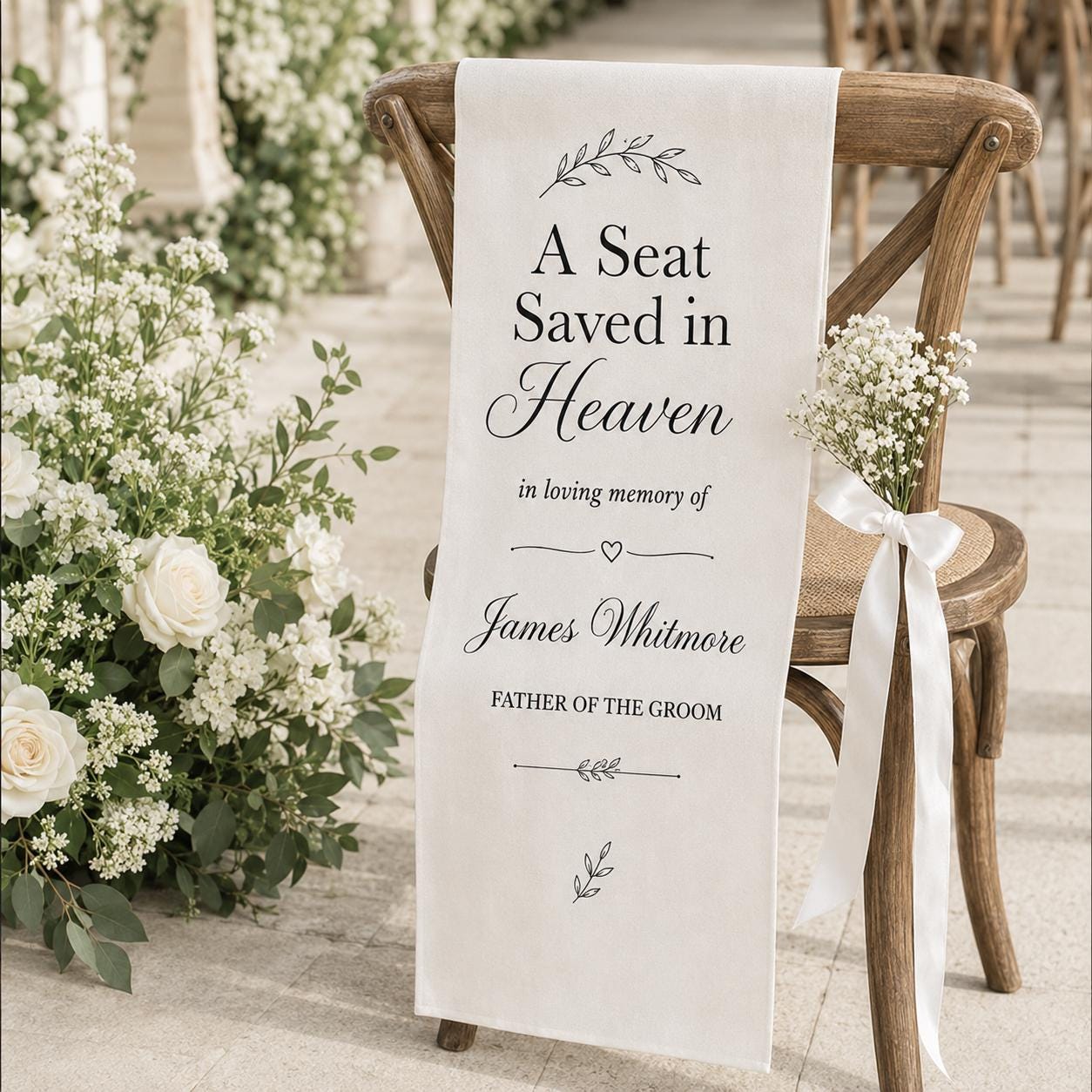 Wedding Memorial Chair Sash, Personalized Reserved Seat Banner, In Loving Memory Tribute Decor - product image 7
