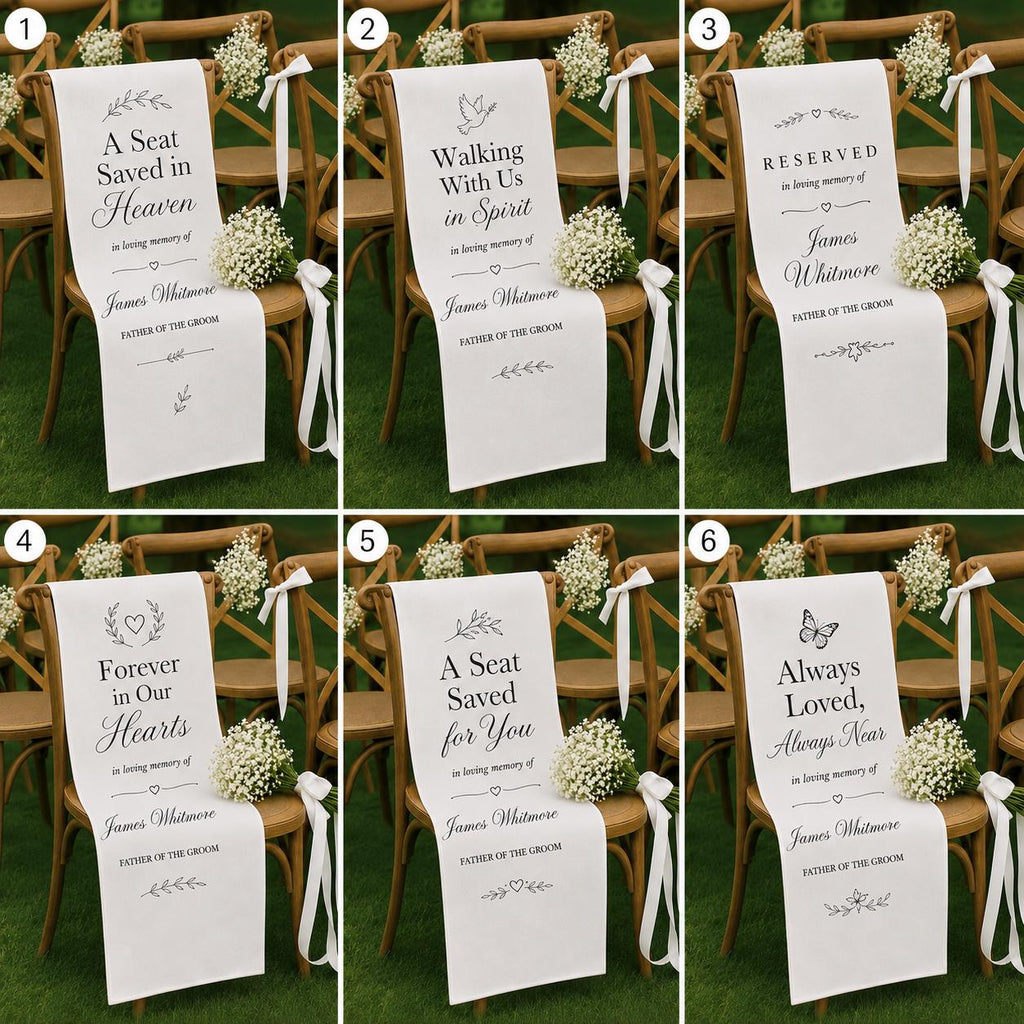 Wedding Memorial Chair Sash, Personalized Reserved Seat Banner, In Loving Memory Tribute Decor - product image 2