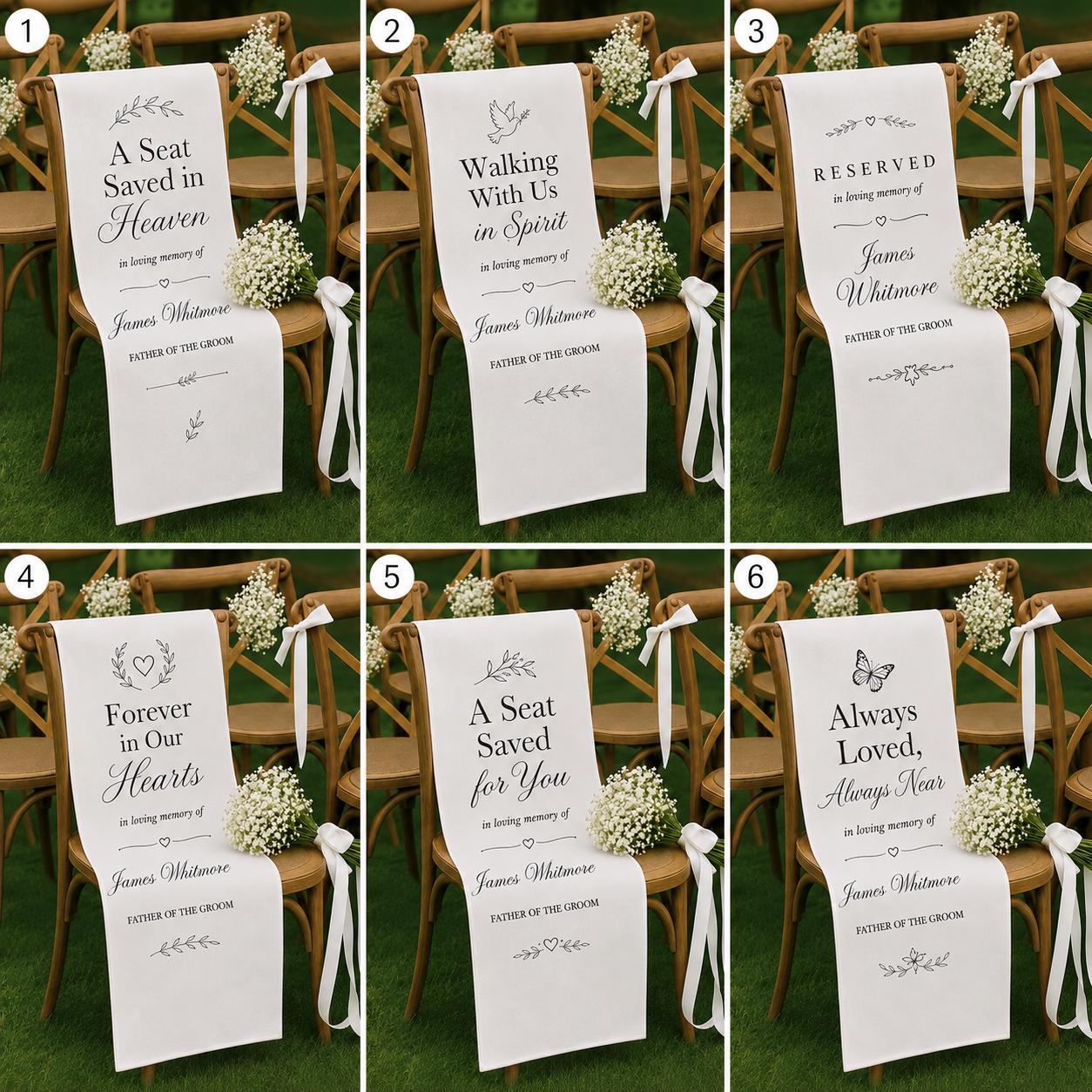Wedding Memorial Chair Sash, Personalized Reserved Seat Banner, In Loving Memory Tribute Decor - product image 2