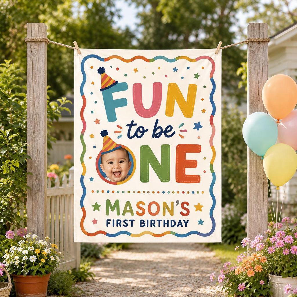 Personalized Rookie of the Year First Birthday Banner, Custom Photo Fabric Backdrop - product image 7