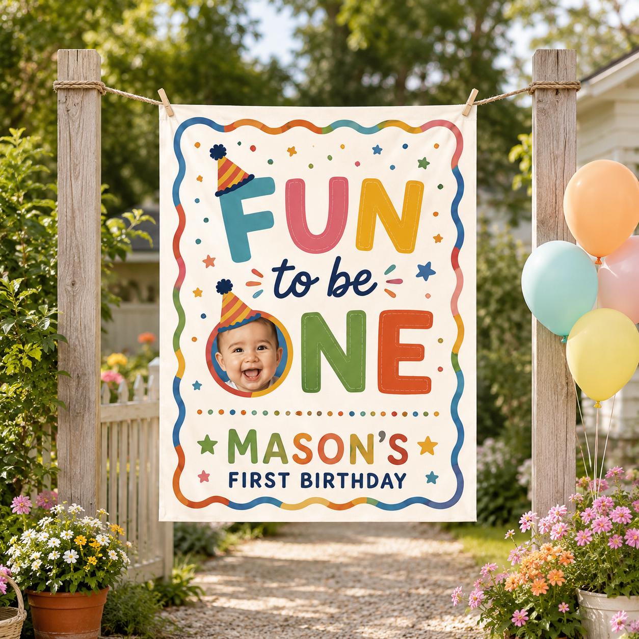 Personalized Rookie of the Year First Birthday Banner, Custom Photo Fabric Backdrop - product image 7