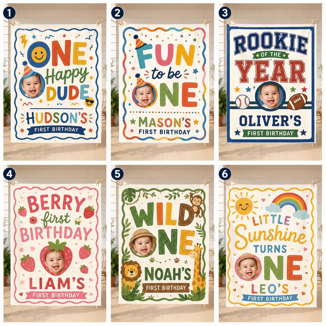 Personalized Rookie of the Year First Birthday Banner, Custom Photo Fabric Backdrop - product image 3