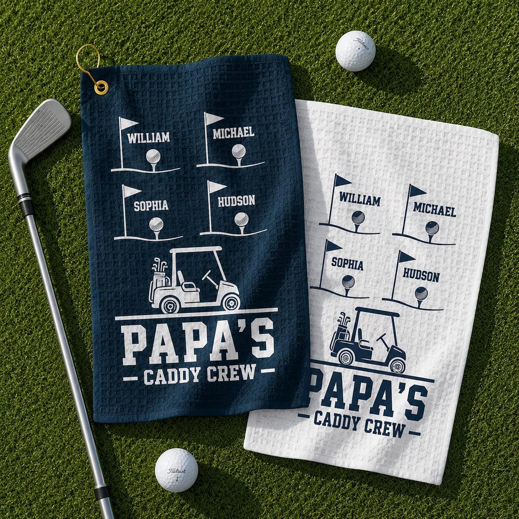 Papa's Caddy Crew Golf Towel, Personalized Grandpa Golf Gift, Custom Grandkids Name Accessory - product image 1