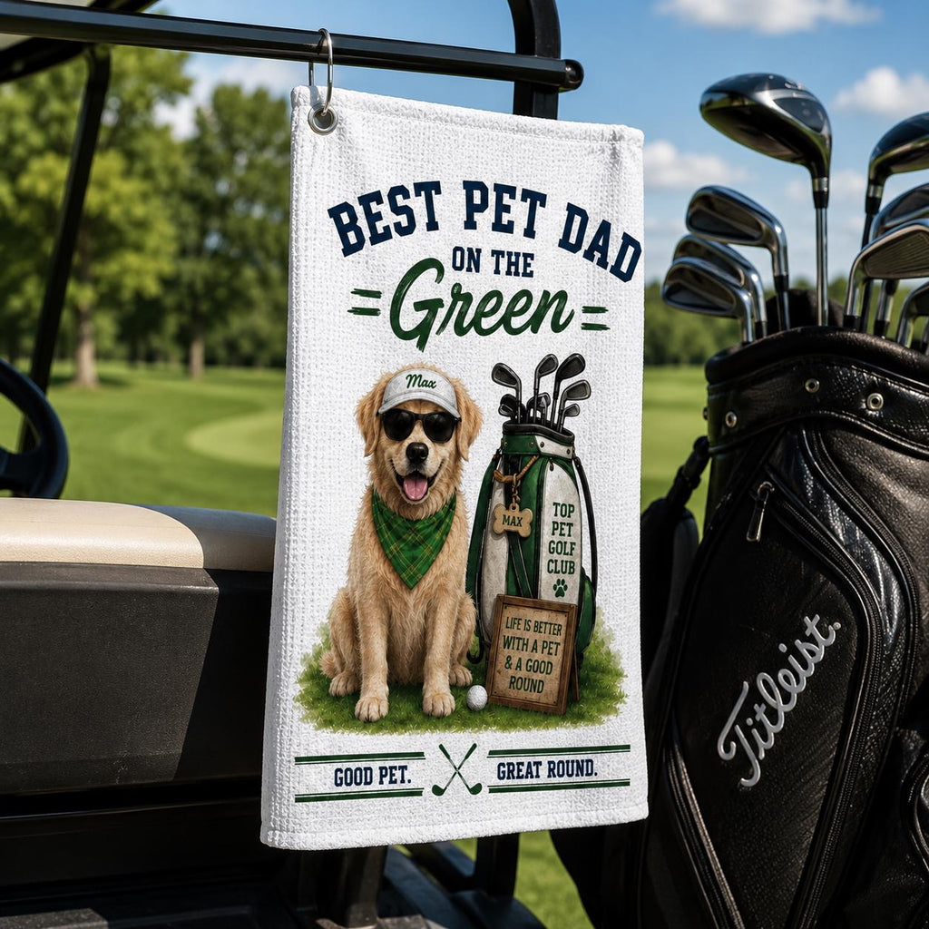 Custom Pet Photo Golf Towel, Best Pet Dad On The Green, Personalized Golf Towel Gift For Pet Lovers - product image 7