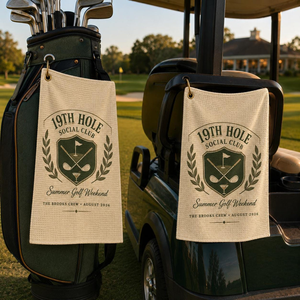 19th Hole Social Club Golf Towel, Personalized Golf Weekend Towel, Custom Golf Trip Gift - product image 9