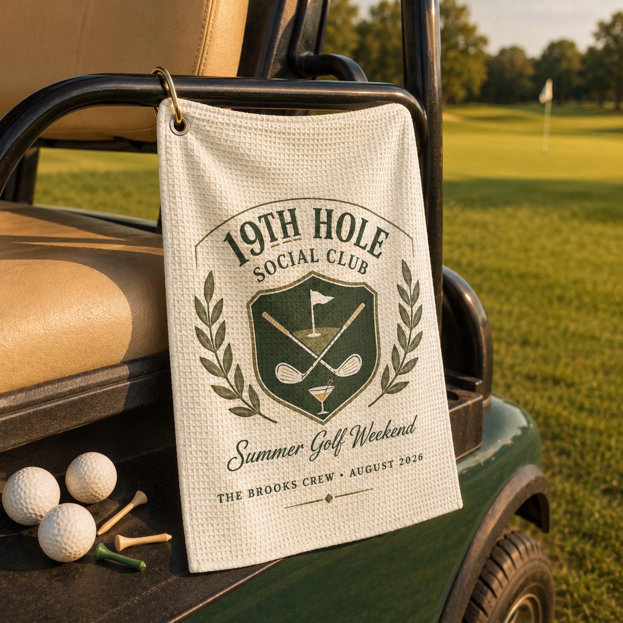 19th Hole Social Club Golf Towel, Personalized Golf Weekend Towel, Custom Golf Trip Gift - product image 7