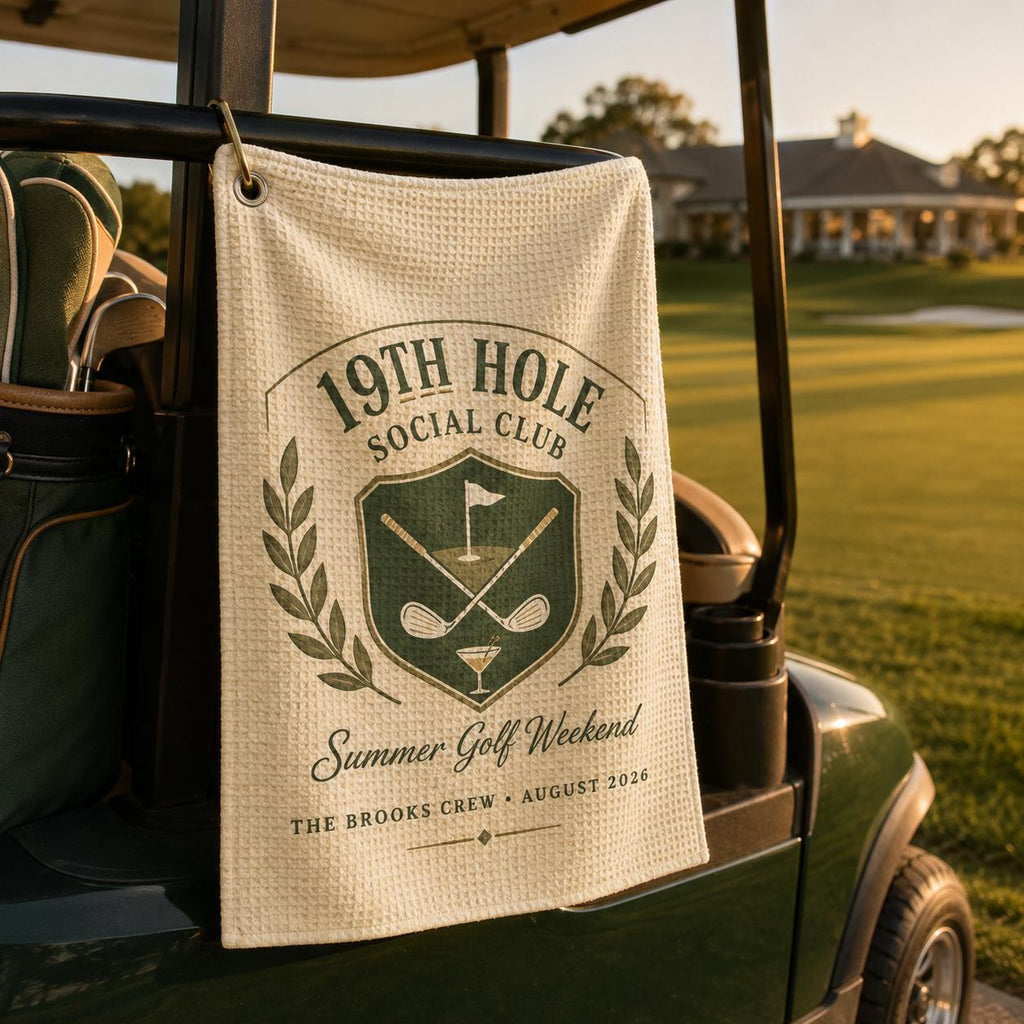 19th Hole Social Club Golf Towel, Personalized Golf Weekend Towel, Custom Golf Trip Gift - product image 6