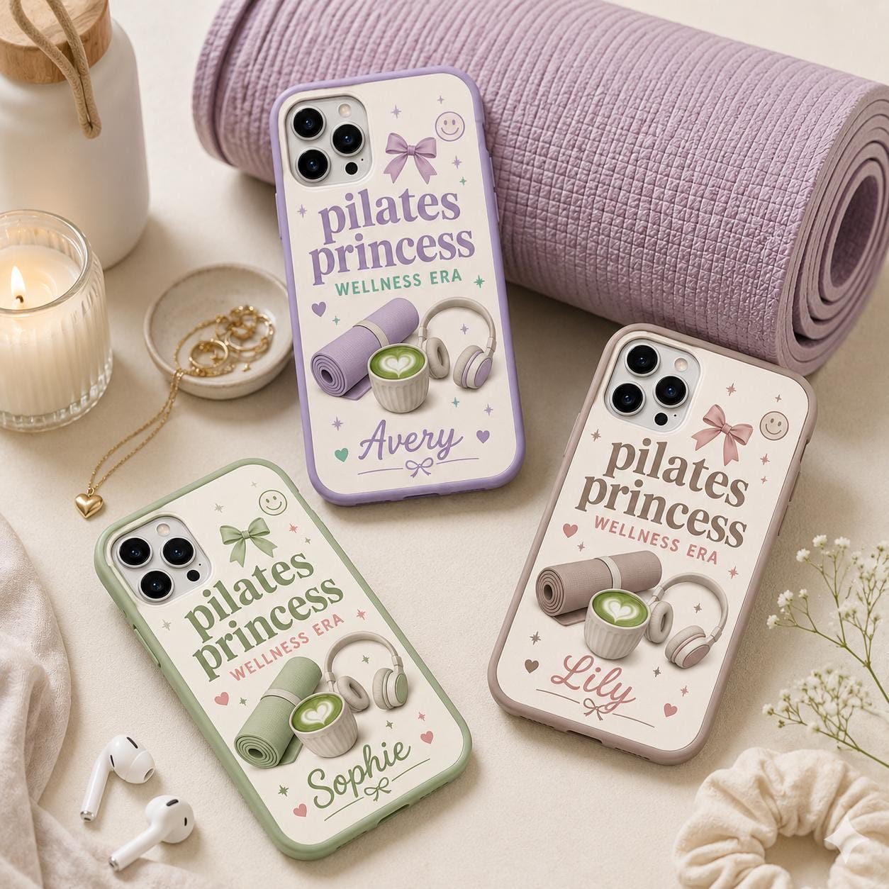 Personalized Pilates Phone Case, Custom Name Tough Case, Wellness Era Gift For Her
