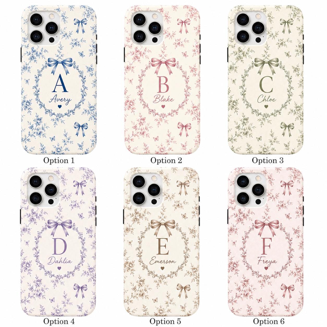 Personalized Bow Initial Phone Case, Custom Name Monogram Tough Case, Coquette Gift For Her
