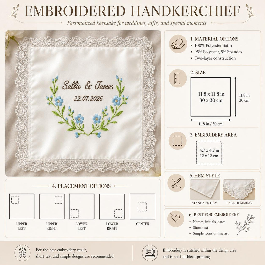 Personalized Initial Handkerchief, Custom Embroidered Wedding Hanky, Bridal Lace Keepsake Gift