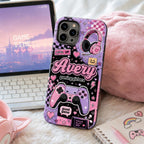 Personalized Gaming Phone Case, Custom Name Gamer Girl Tough, Pink Purple Gift