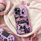 Personalized Gaming Phone Case, Custom Name Gamer Girl Tough, Pink Purple Gift