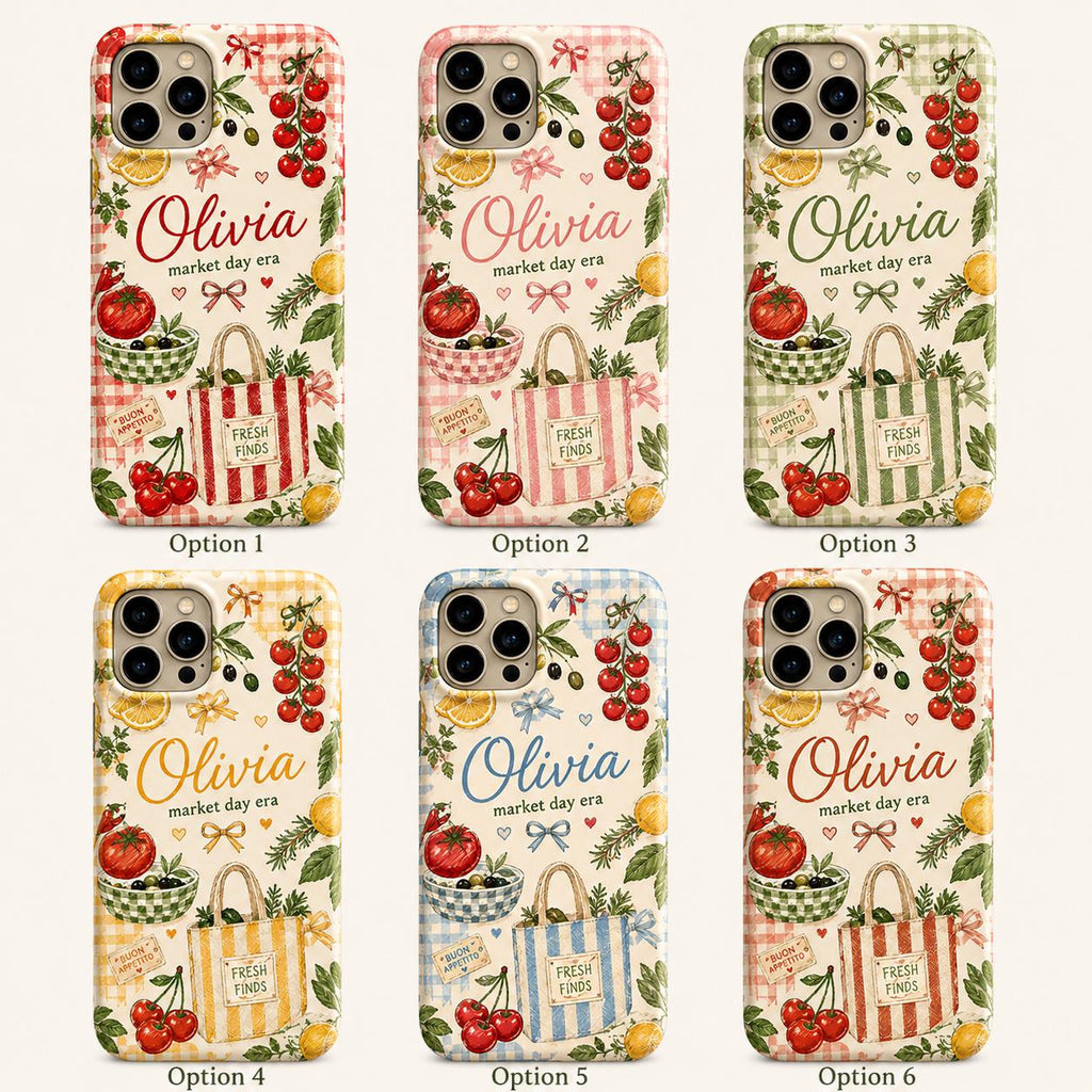 Personalized Market Day Phone Case, Custom Name Tough Case, Italian Summer Tomato Cafe Gift
