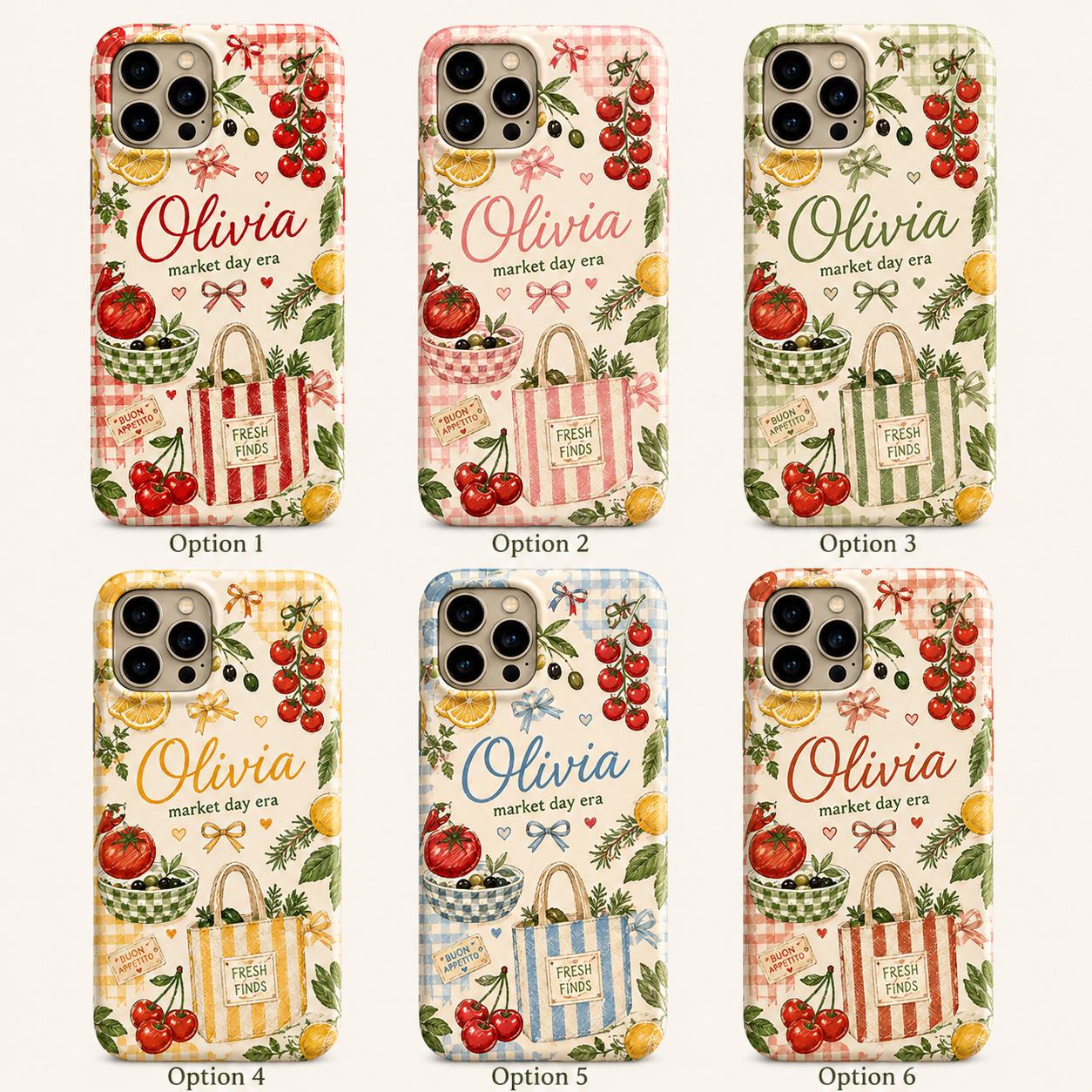 Personalized Market Day Phone Case, Custom Name Tough Case, Italian Summer Tomato Cafe Gift